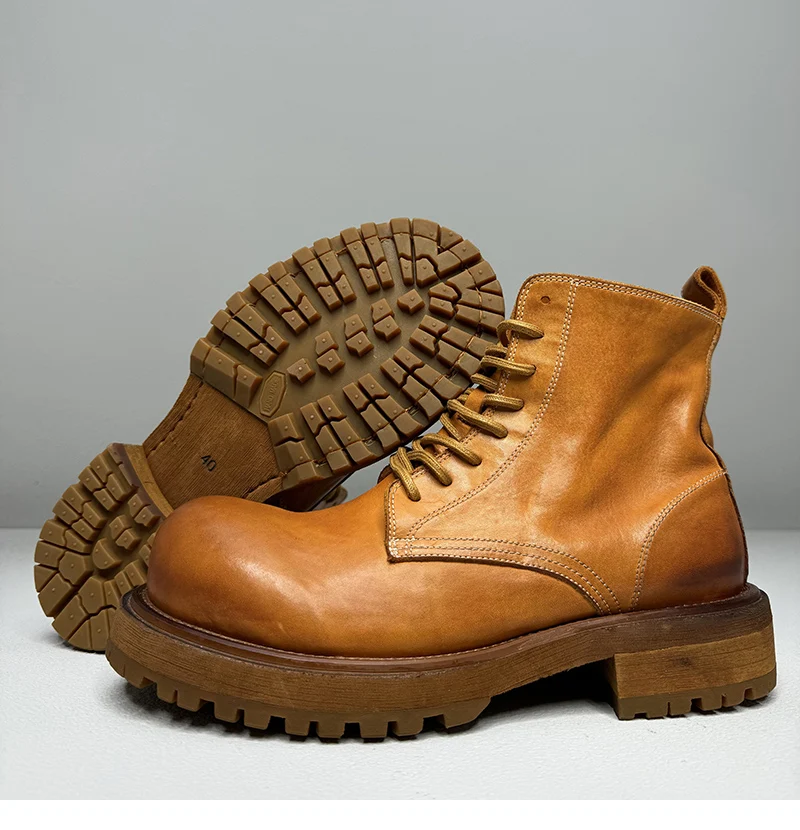 الأمريكية الرجعية غسلها جلد الحصان سميكة سوليد زيادة الأحذية الأحذية للذكور الحصان الجلد اليدوية Goodyear أحذية عالية الجودة الرجال #5