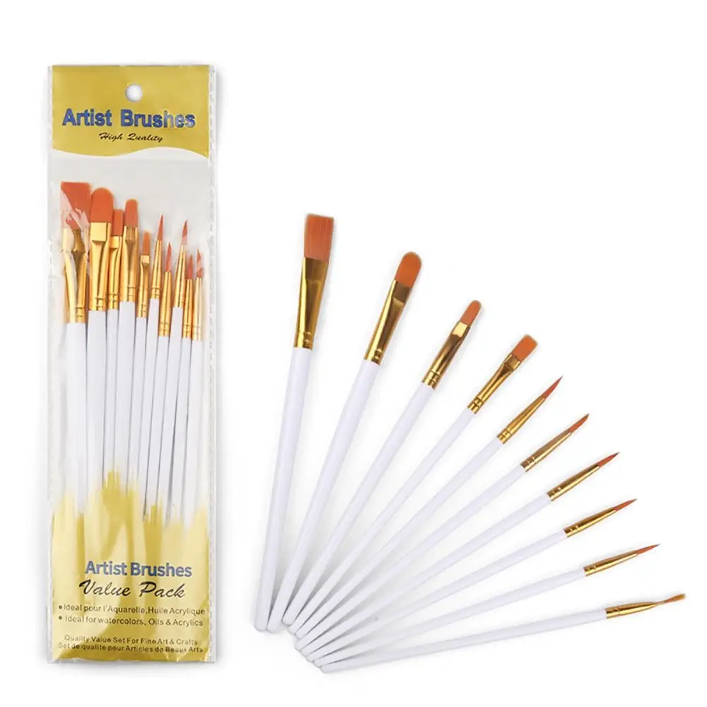 

10 шт./компл., нейлоновые волосы, набор кистей для рисования, акварельные акриловые красочные кисти для масляной живописи, профессиональная кисть