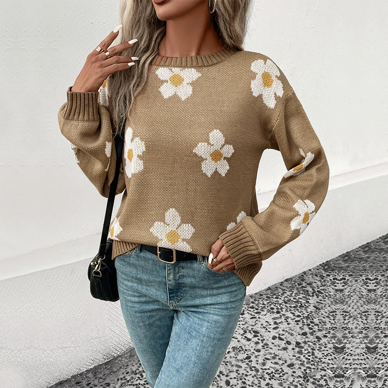 

Conciso Autumn and Winter New European and American Fashion Women's Long-Sleeved Jacquard Sweater D212