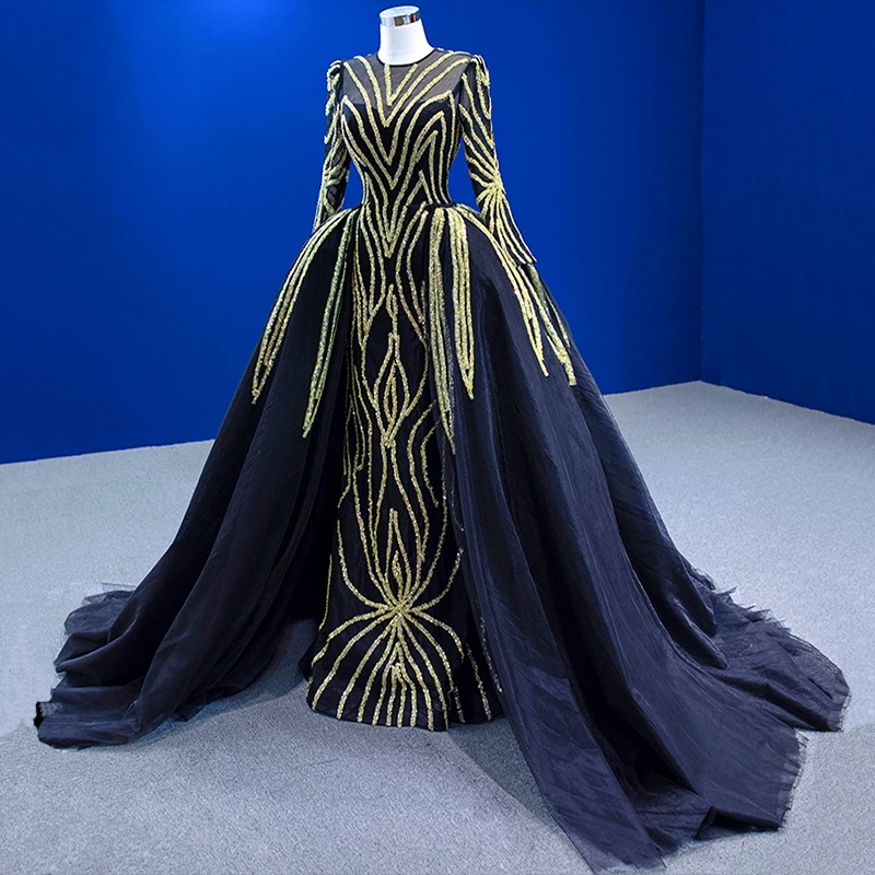 أنيقة سعيد دبي المرأة أنيقة الذهب الموضوع بريق فاخر العربية مساء فستان الزفاف حزب ثوب مخصص انفصال الذيل