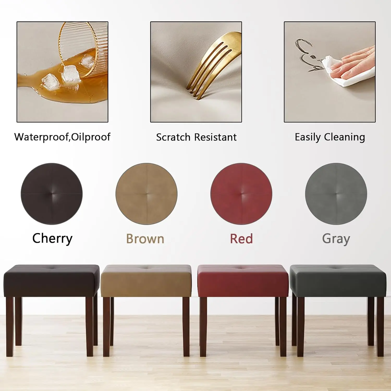 

Vanity Stool Chair With Wood Legs Makeup Chair, Modern Accent Ottoman Footstool For Bedroom, Living Room (Brown)