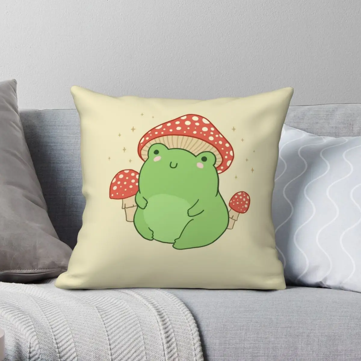 

Kawaii Frog With Mushroom Hat Square Pillowcase Polyester Linen Velvet Pattern Zip Decor Pillow Case Room Cushion Cover