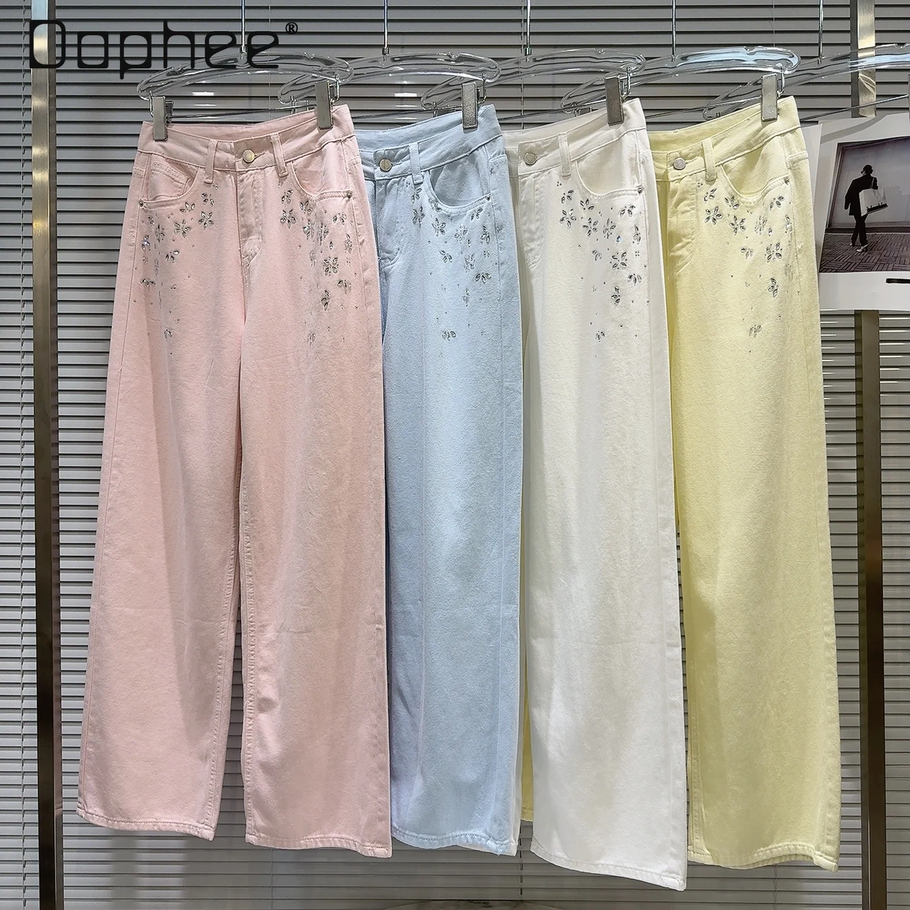 

Dopamine Girl Spice Girl Jeans Women 2025 Summer New Fashion Flower Bead High Waist Straight Pants All Match Sweet Baggy Jeans