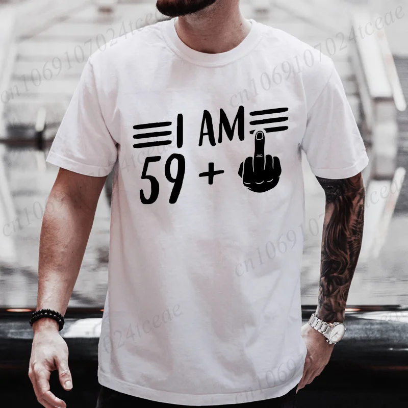 

I Am 59 Plus Middle Finger Birthday Gift Tee Tshirt for Men Novelty Middle Finger Birthday Design T-Shirts Funny Shirt for Him