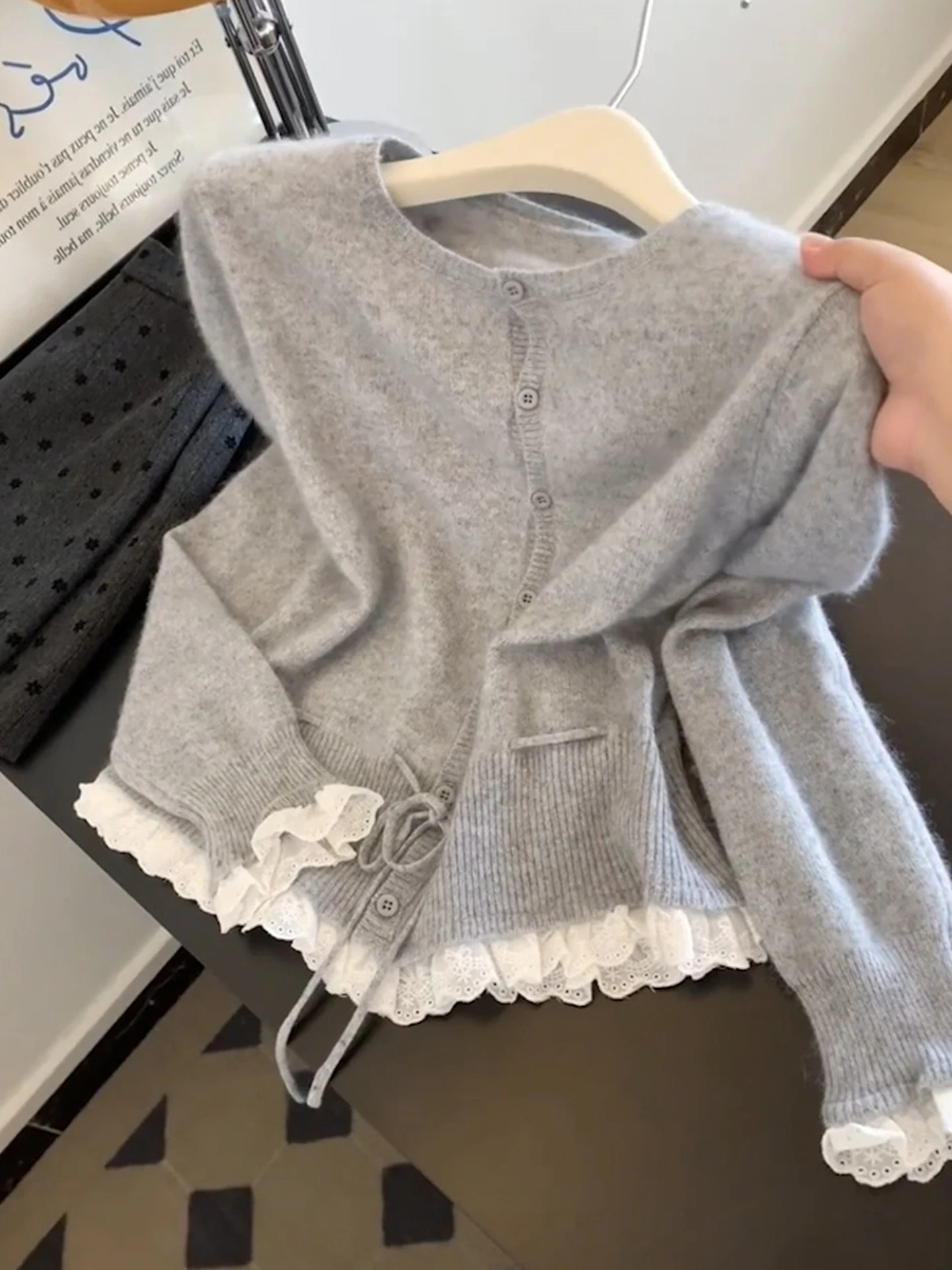 Runde Ne Reine Farbe Gestrickte Spitze Spleißen Casual Lange Sve Pullover Herbst Neue Sle Gedicht Kunst Leinen Frauen Faion Innen...