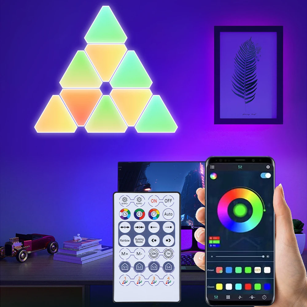 RGB Trójkątna Lampa Ścienna LED Kwantowa Lampa 5V USB WIFI Bluetooth Synchronizacja Muzyki Gra Oświetlenie Ambient Do Gier Sypialnia Sklep Dekoracja