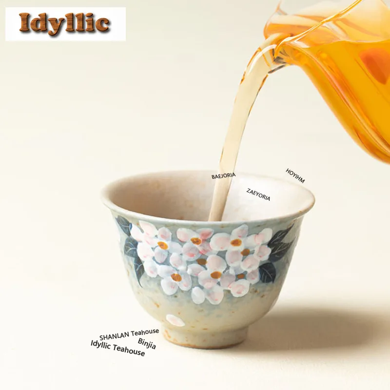 HOYIHM 50ml Hand-painted Hydrangea Teacup Boutique Tea Bowl Sample Tea Cup Tea-tasting Fragrance Cup Jianzhan Master Cups Cha