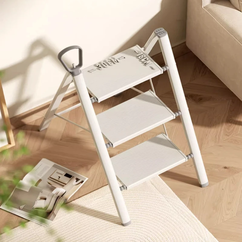Aluminum Alloy Folding Step Ladder, 3-Step Multi-Purpose Safety Ladder with Wide Anti-Slip Pedals, Strong 300lb Load Capacity