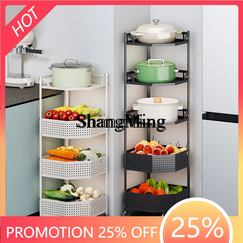 

SM new multi-layer fruit and vegetable side dish rack movable belt wheel universal wheel pot kitchen corner rack