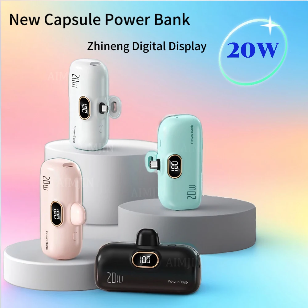 20W New Capsule Power Bank Mini Pocket Portable 100000mAh Fast Charging Mobile Power Supply