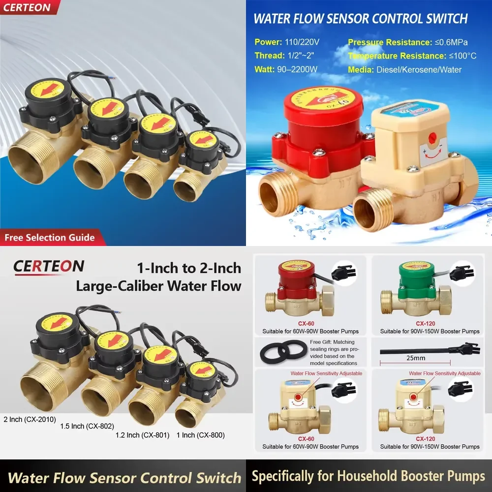 WSQ Adjustable Water Flow Switch Sensor 1 2 3 4 1 Inch Inline Pump Controller Automatic Flow Detection Device CX