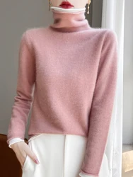 100% Pure Wool Free Collar Sweater Ladies Pile Collar Knitted Pullover Fashion Loose Fake Two Blouses Autumn Winter Base Shirts