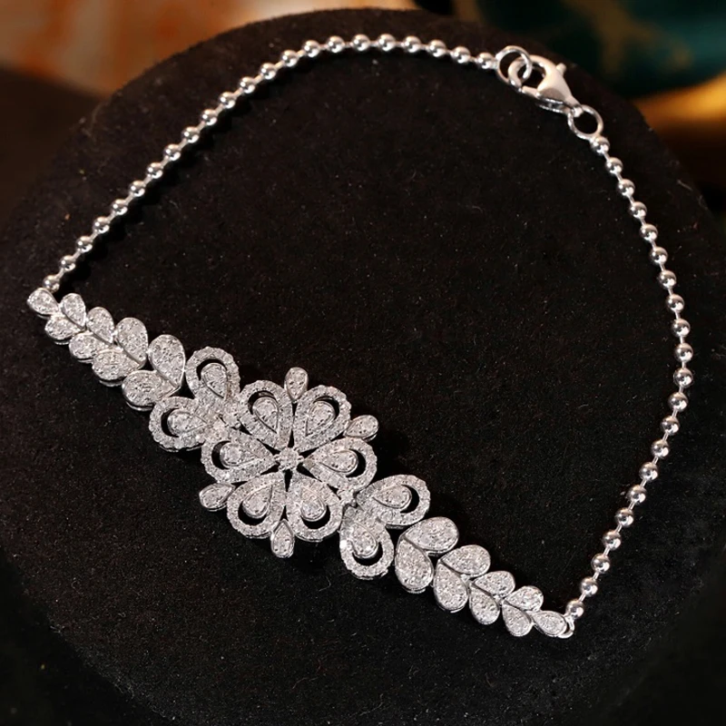 Aazuo Real 18K White Gold Real Diamonds 1.0ct Luxury Flowers Lovely Bracelet For Woman Upscale Trendy Wedding Engagement Party