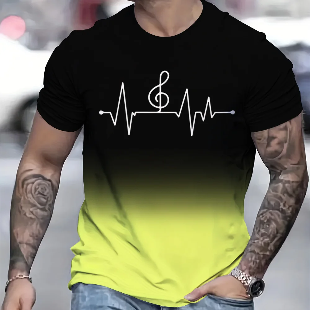 Camiseta informal para hombre, camiseta de manga corta con estampado 3D de ondulación para gimnasio, ropa de gran tamaño para exteriores, novedad de