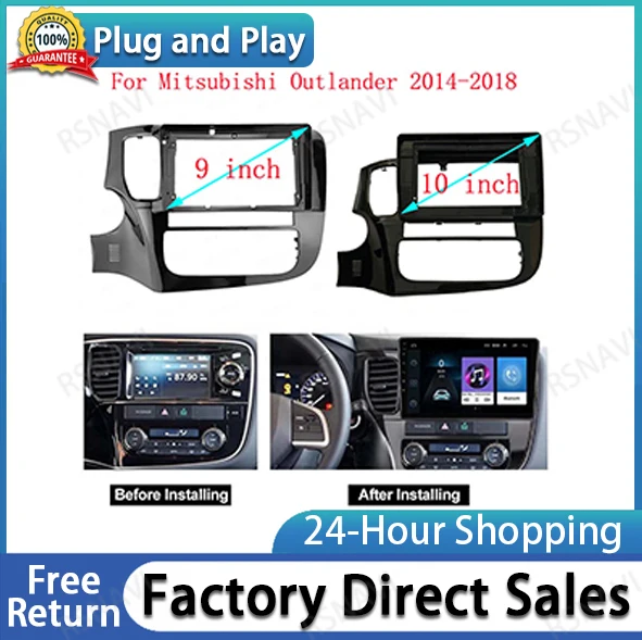 2 Din 9 or 10.1 Inch Car Radio DVD Mp4 Gps Fascias Panel Frame Dashboard for Mitsubishi Outlander LHD 2014-2018