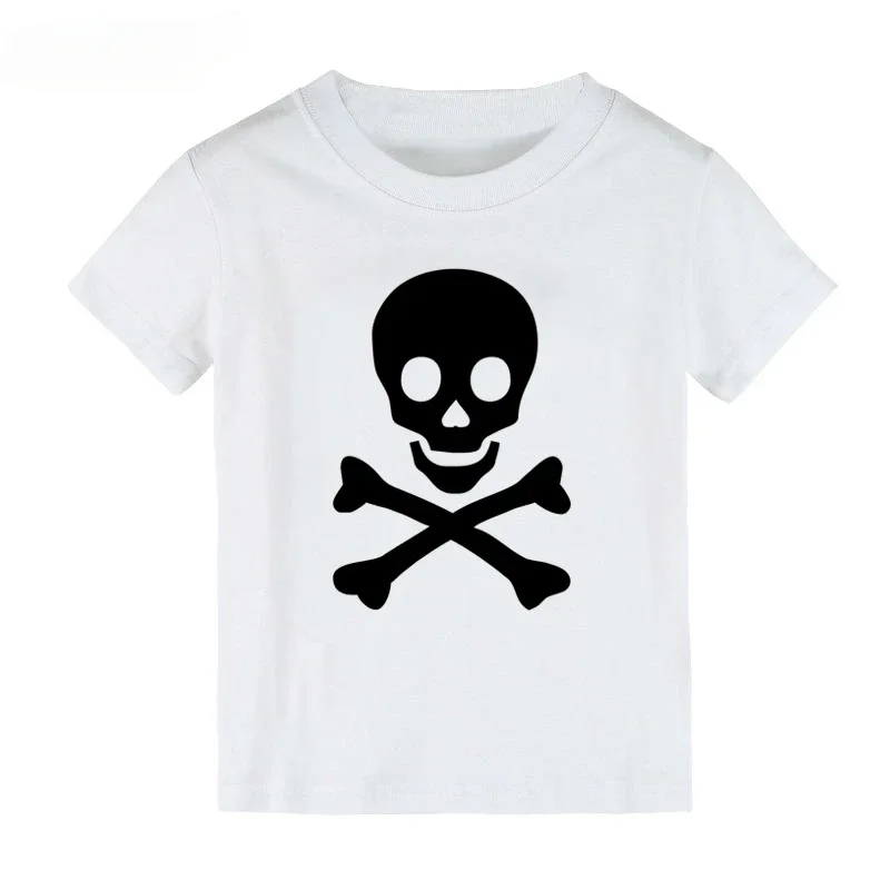 Skull Print Kids T-Shirt, Unisex Toddler Boys Girls, Funny Graphic Short Sleeve, Summer Casual Children Daily Tops