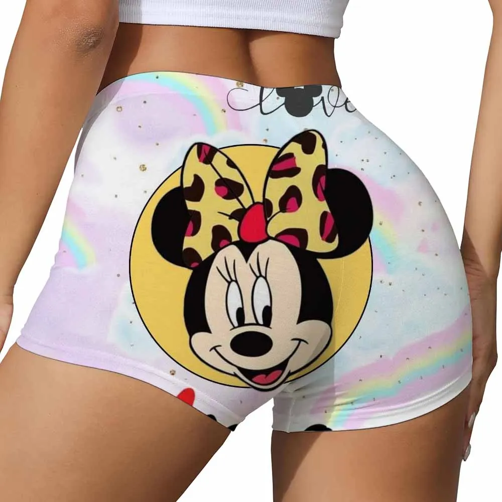 Pantaloncini attillati da yoga per allenamento atletico da donna Cartoon Topolino Minnie Pantaloncini a vita alta Pantaloni da palestra per motociclisti da pallavolo