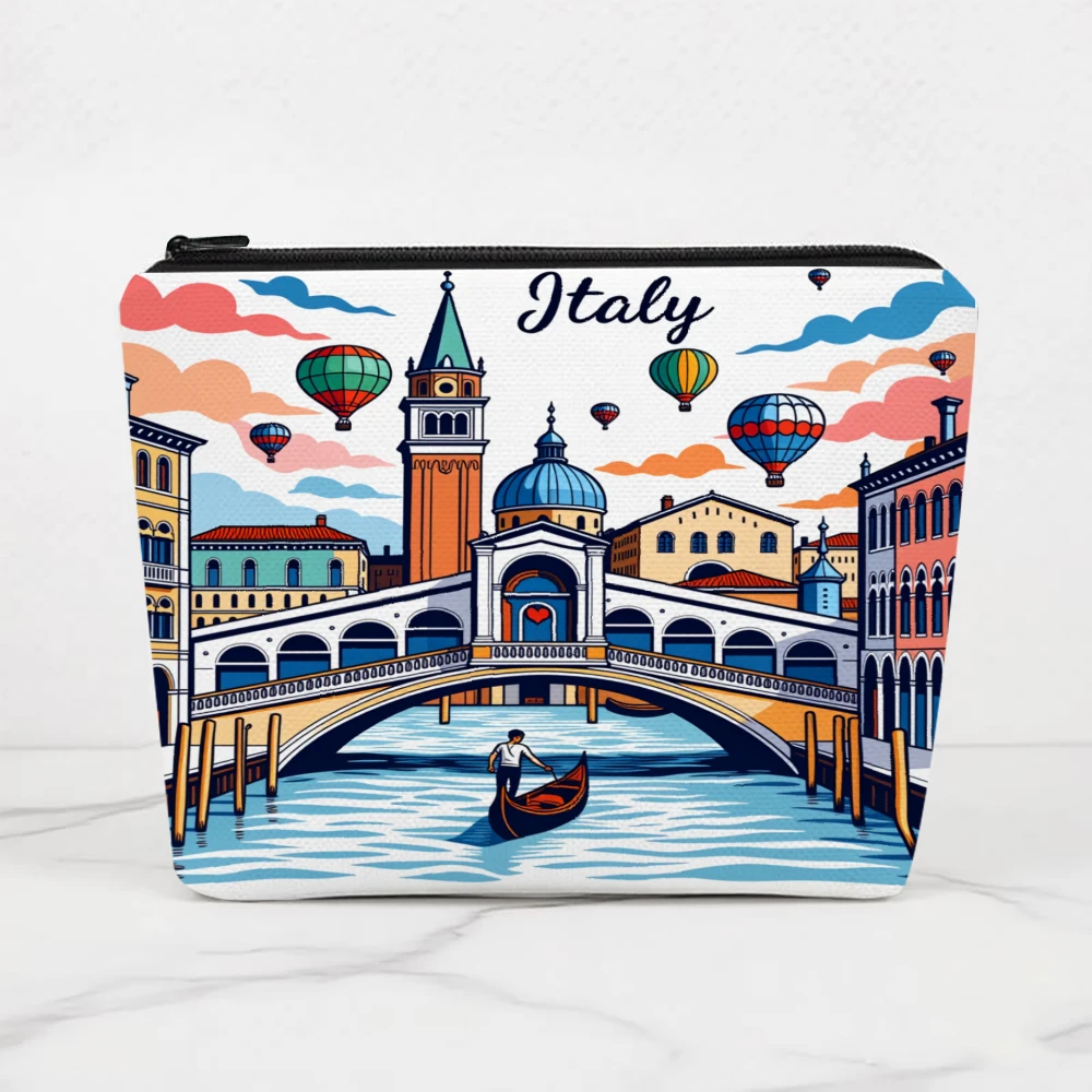 Italy Venice Bridge Gondola Hot Air Balloons Makeup Bags for Girls Cosmetic Pouch Toiletry Bag Pencil Case Travel Storage