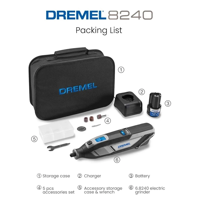 Dremel 8240 Rechargeable Electric Grinder N/5 12V Lithium Battery Variable Speed Adjustment 5000-35000RPM