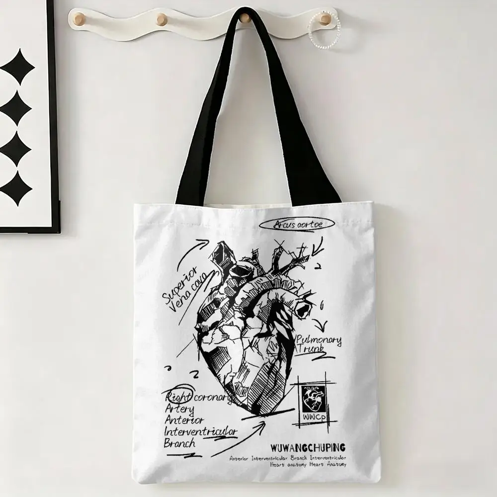 Human Heart Simplicity Storage Bags Large Eco Friendly Capacity Canvas Shopping Bag Shoulder Handbag Daily Use