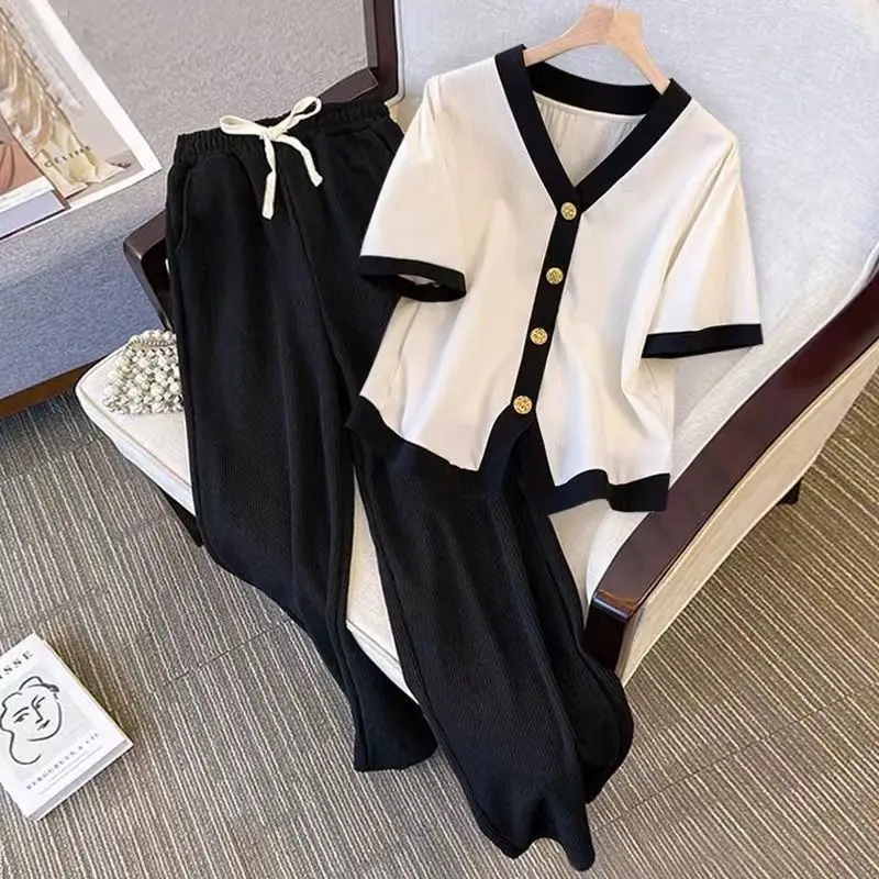 2024 New Korean Version Spring and Summer Clothing Fashionable Age Reducing and Slimming Casual Wide Leg Pants Two-piece Set