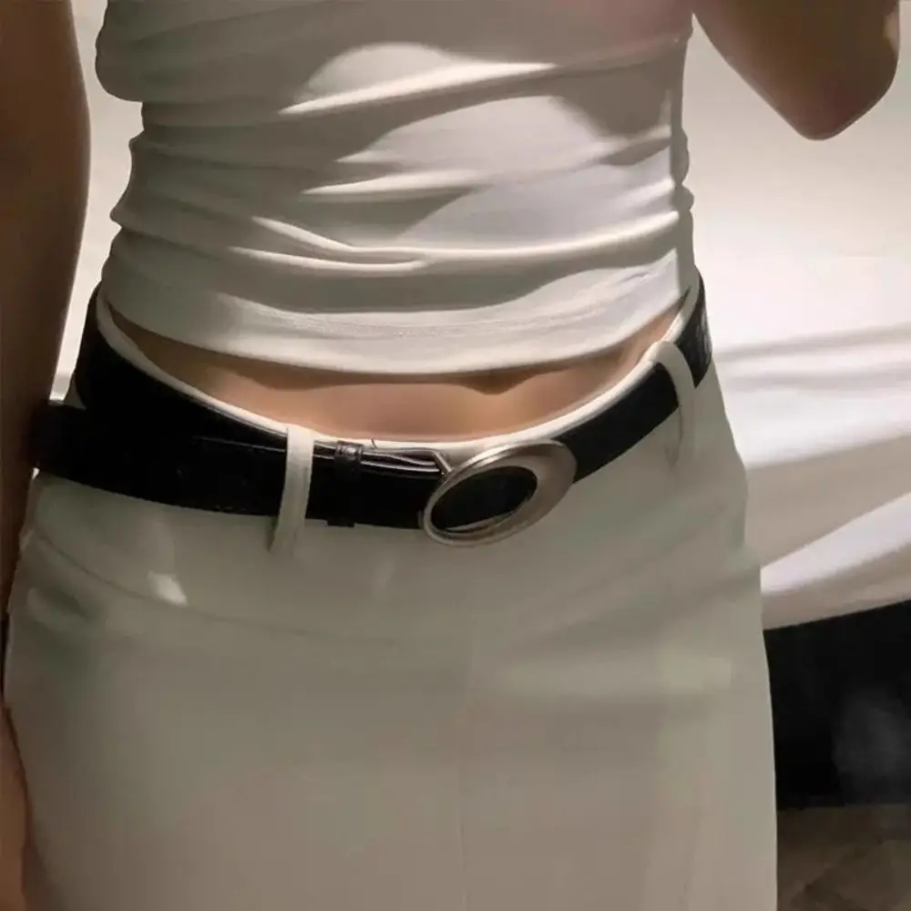 Adjustable Women's Crocodile-patterned Belt Red Black Simple Pin Buckle Waist Belt Imitation Leather Dress Waistband