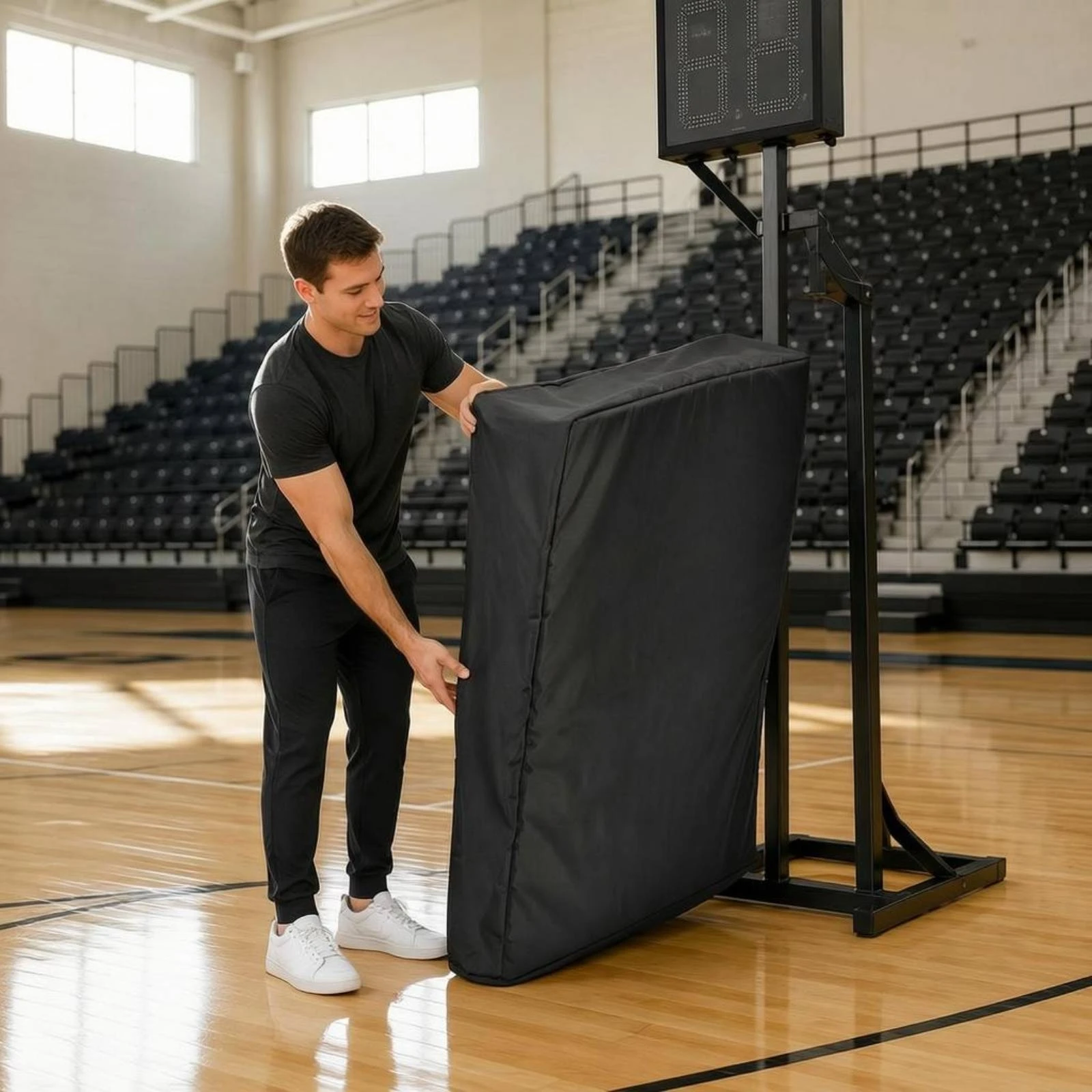 

Padded Scoreboard Cover Slip in Protective Sports Timer Padded Cover with Open Bottom for Gym Equipment