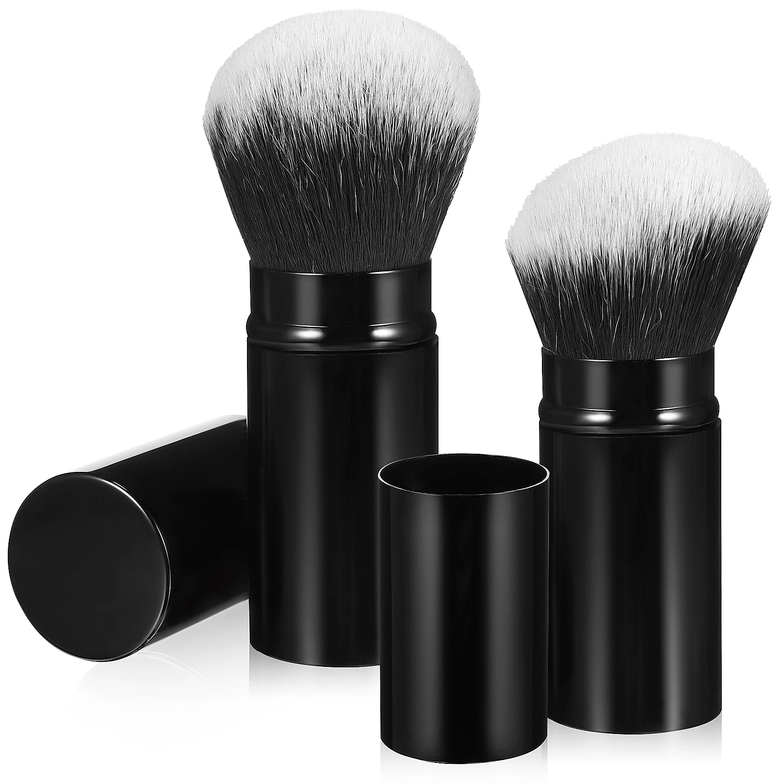 

2 Pcs Soft Travel Makeup Blush Retractable Brush Foundation Blush Brush With Caps Powder Travel Handle Brushes
