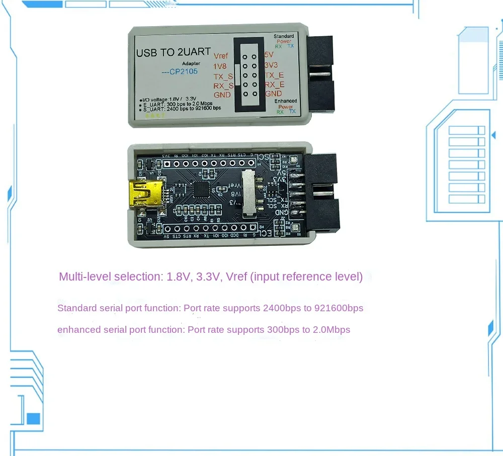 USB to Dual Serial Port Cp2105 Dual Level Ch340 to Serial Port 3.3V 1.8V TTL 232