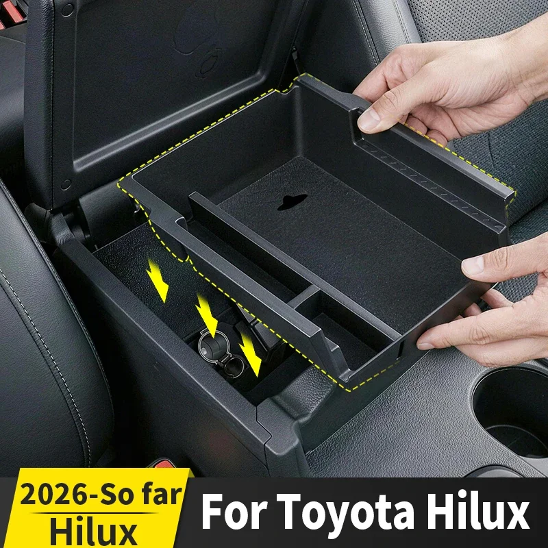 

For 2026 Toyota Hilux SR SR5 Car Center Console Armrest Inner Storage Box Custom Space Organizer Automotive Interior Accessories