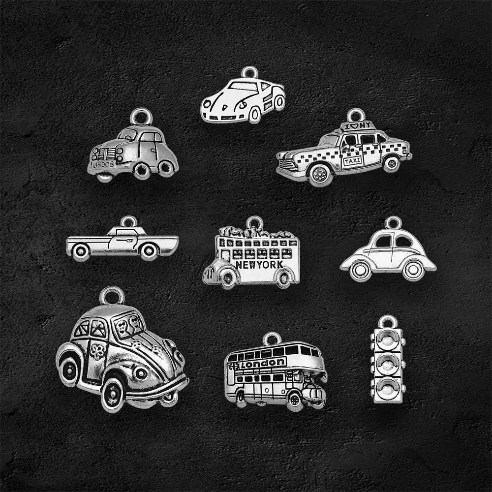 Silver Plated Taxi Bus Car Travel London New York Charms Traffic Light Pendants For Diy Jewelry Making Findings Craft Wholesale