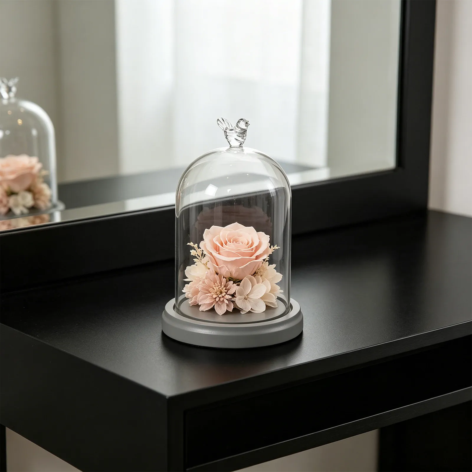 Cloche en verre avec base en bois massif pour la conservation des fleurs, vitrine transparente, décoration d'événements de mariage, pot, table d'anniversaire