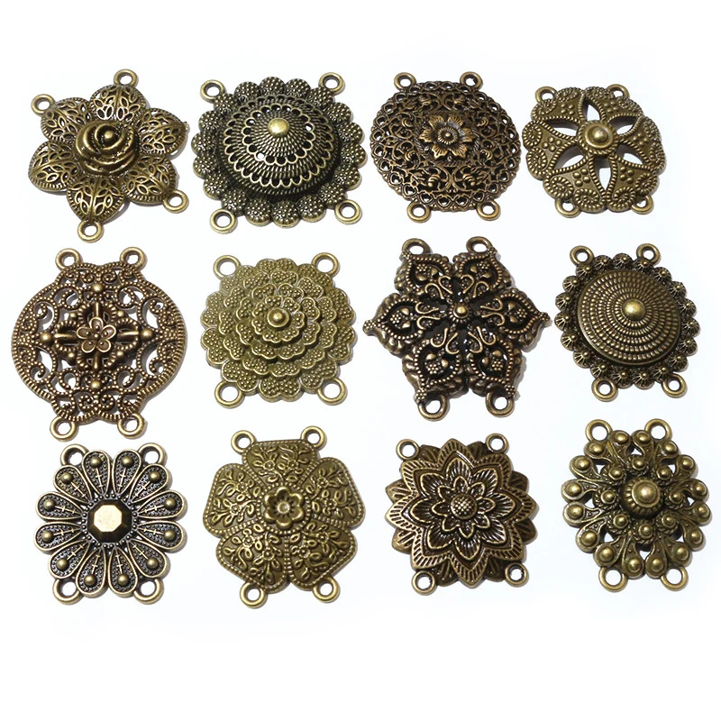 10pcs Bronze Color Bohemian Vintage Flower Connector Charms Pendant DIY Jewelry Making Accessories Findings Necklace Bracelet