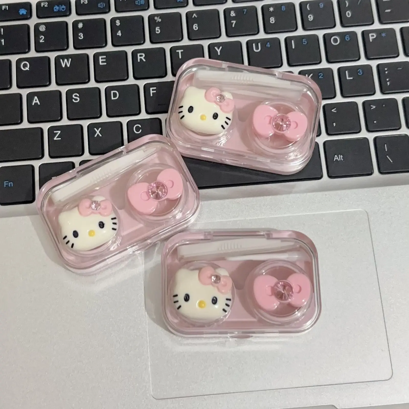 Kawaii Hello Kitty Cartoon Contact Lens Box Bow Square Contact Lens Companion Box Storage Box Decorative accessories Girl Gift