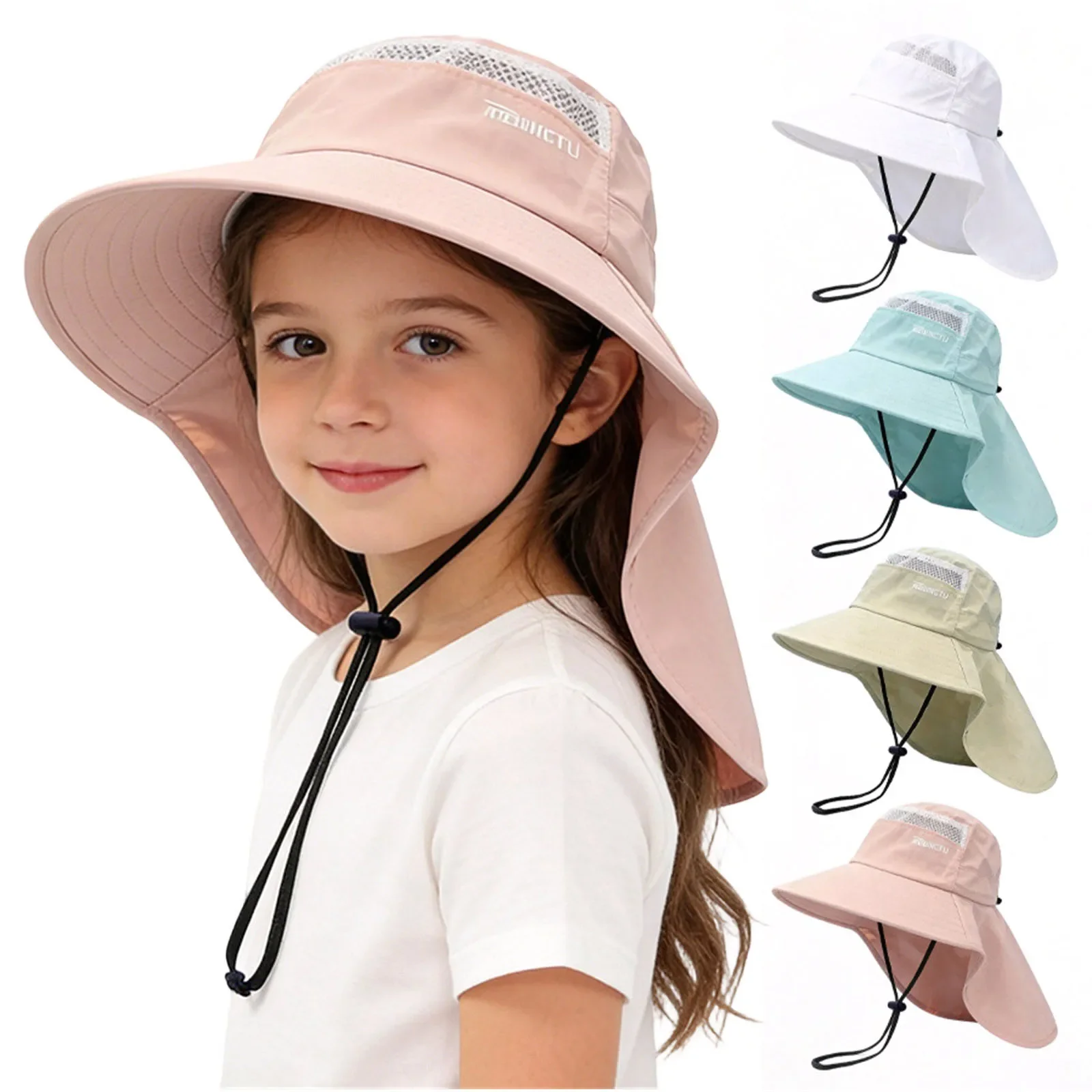 

Summer Children UV Protection Shawl Hat Kids Adjustable Sunshade Visor Boy Girl Breathable Mesh Bucket Hats Outdoor Fishing Caps