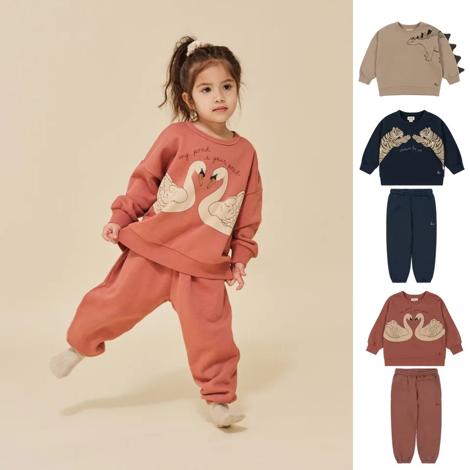 

KS Brand 2023 Toddler Girl Clothes New Winter Kids Sweaters Boys Cute Print Sweatshirts and Pants Baby Children Cotton Set Suit