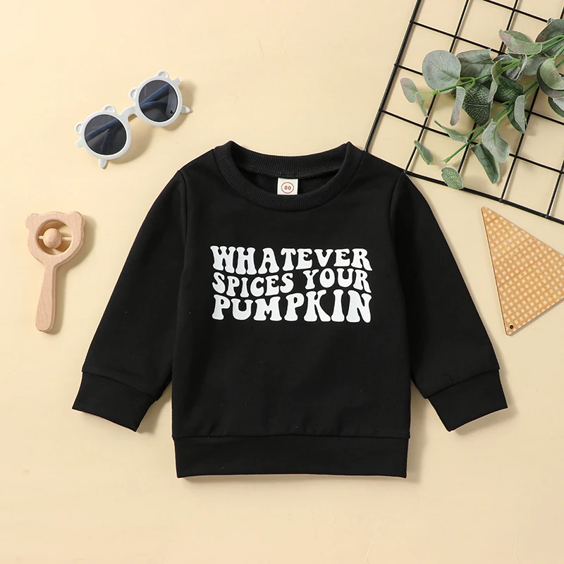 Boys Fall Fashion Stylish Black Sweatshirt with Long Sleeves Letter Print and Crew Neck - Trendy Pullover Top for Toddlers