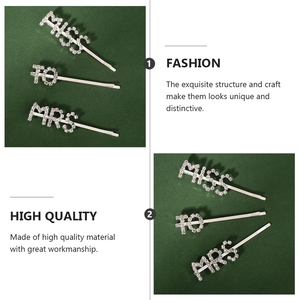 

3Pcs Rhinestone Hair Clip Bobby Pin Letter Headdress Clips Bride Decor Pearl Pins Retro Barrette Hairstyle Accessories