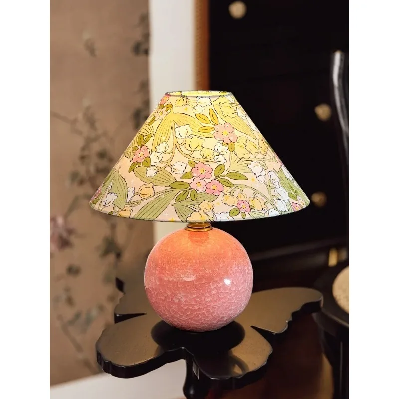 

American vintage table lamp powder ice cracked ceramic tabletop ornaments bedside bedside atmosphere night light decorative ligh
