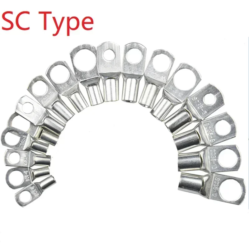 SC Type Wire Nose Terminal SC6 SC10 SC16 SC25 Bare Copper Battery Block Lugs Hole ID 6 8 10 12mm Crimp Wire Connector