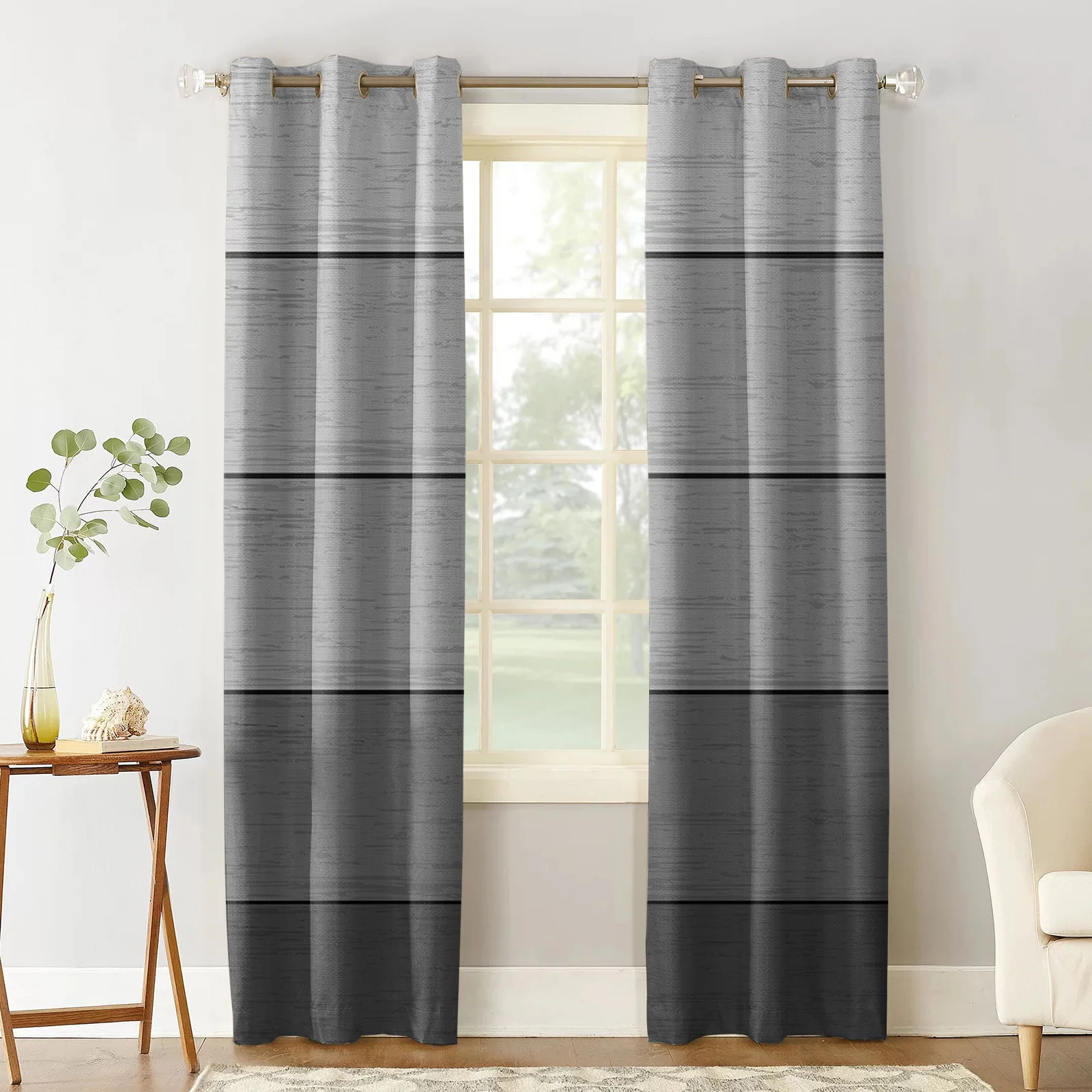 Wood Grain Grey Gradient Bedroom Curtains Modern Living Room Kitchen Drapes Home Kids Room Decor Window Curtains