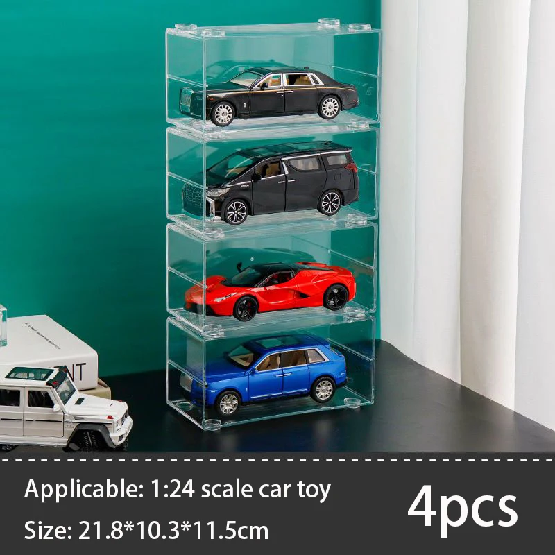 Schaalmodel auto displaykast 1:24/32/64 voor Matchbox, Hot Wheels; opbergbox voor speelgoedauto's, transparante displaybox met transparante klikdeksel tegen stof