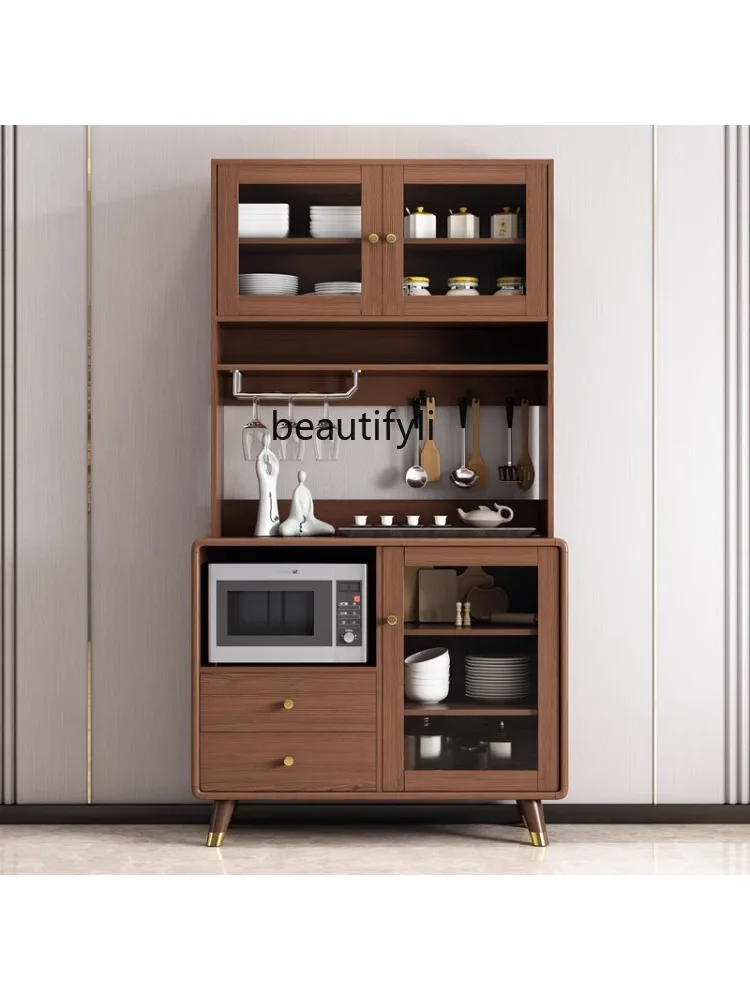 Chinese Modern Tea Cabinet Walnut Dining Side Wine Cabinet Integrated Wall Home Wire-Wrap Board High Side Cabinet