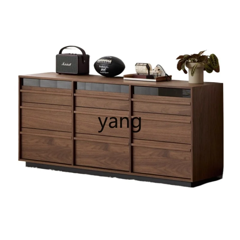 

ZJJ Chest of Drawers Black Walnut Wood Wall-Mounted Floor-Standing Nine-Drawer Cabinet Bedroom Storage Vintage Style Combination