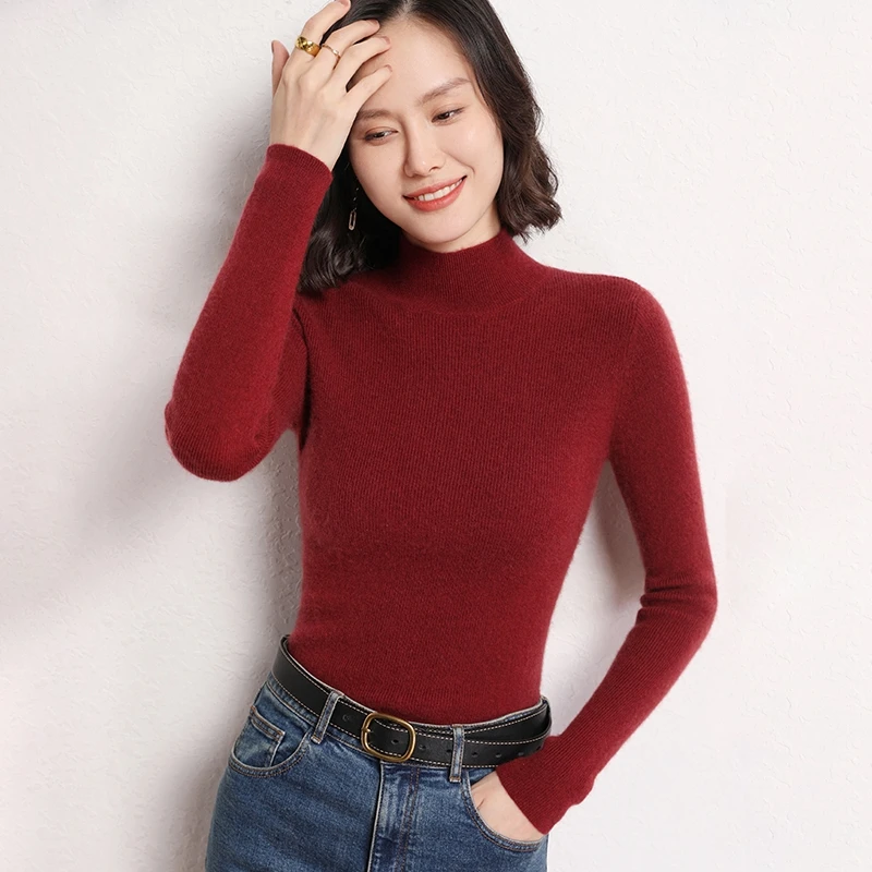 Pull à col roulé en cachemire à rayures minces pour femmes, pull en laine mérinos, bas chaud, haut de chemise, nouveau, automne, hiver, 107, 100%