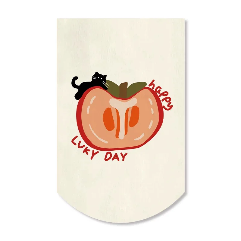 VIKAMA Apple Black Cat Triangle Curtain Cartoon Kitten Happy Lucky Day Pennant Flag, Door Window Hanging Flag for Kitchen Decor