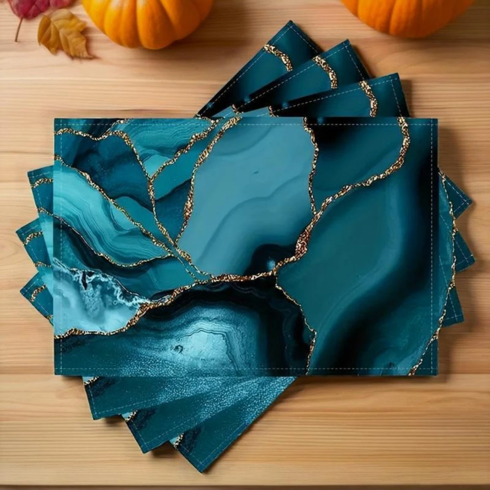 Teal Gold Agate Marble Placemats Luxury Geode Table Decor Modern Texture Cabinet Display Glam Dining Table Gift