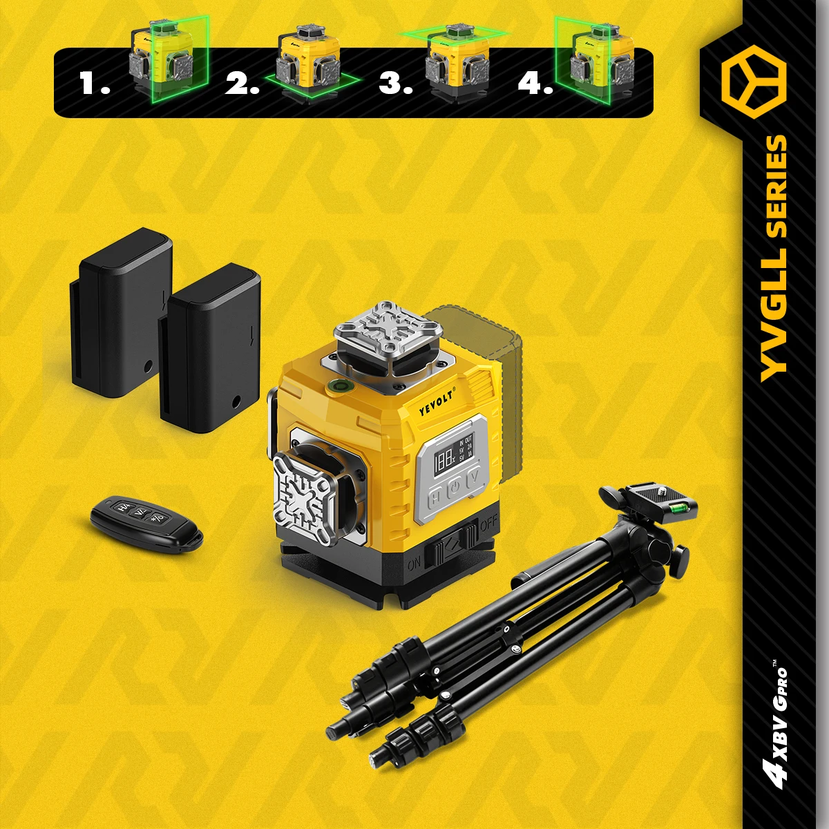 

YEVOLT YVGLL4XS16G 16-Line TriPlane Plumb & Level Laser Level Auto-Leveling Trenching & Piping Layout High-Accuracy 30m Range