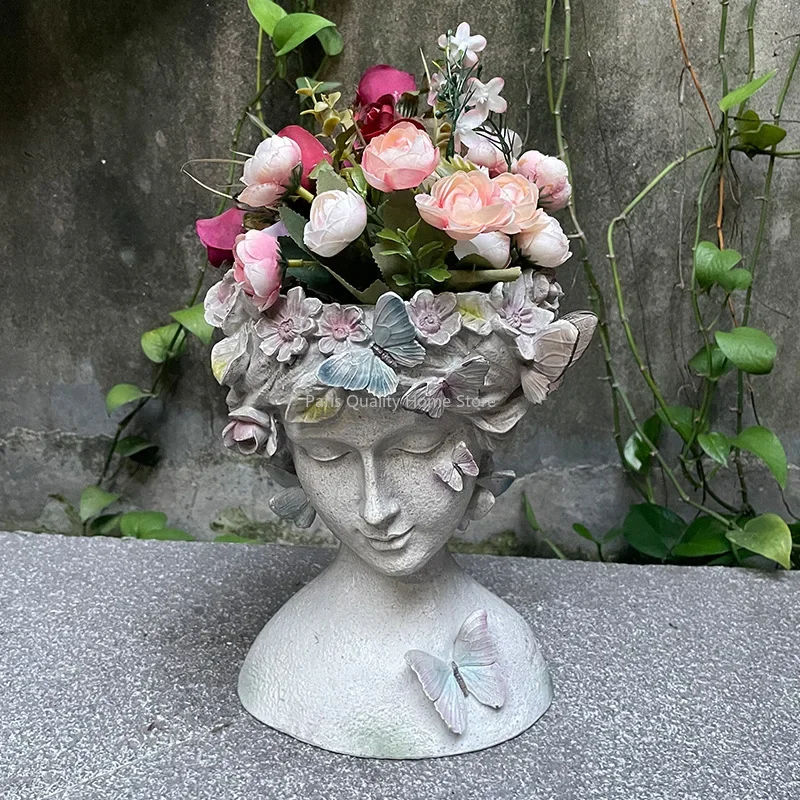 

Creative Home European Decoration Pieces Flower Pot Flower Headdress Vase Goddess Head Can Be Planted Flower Resin Crafts