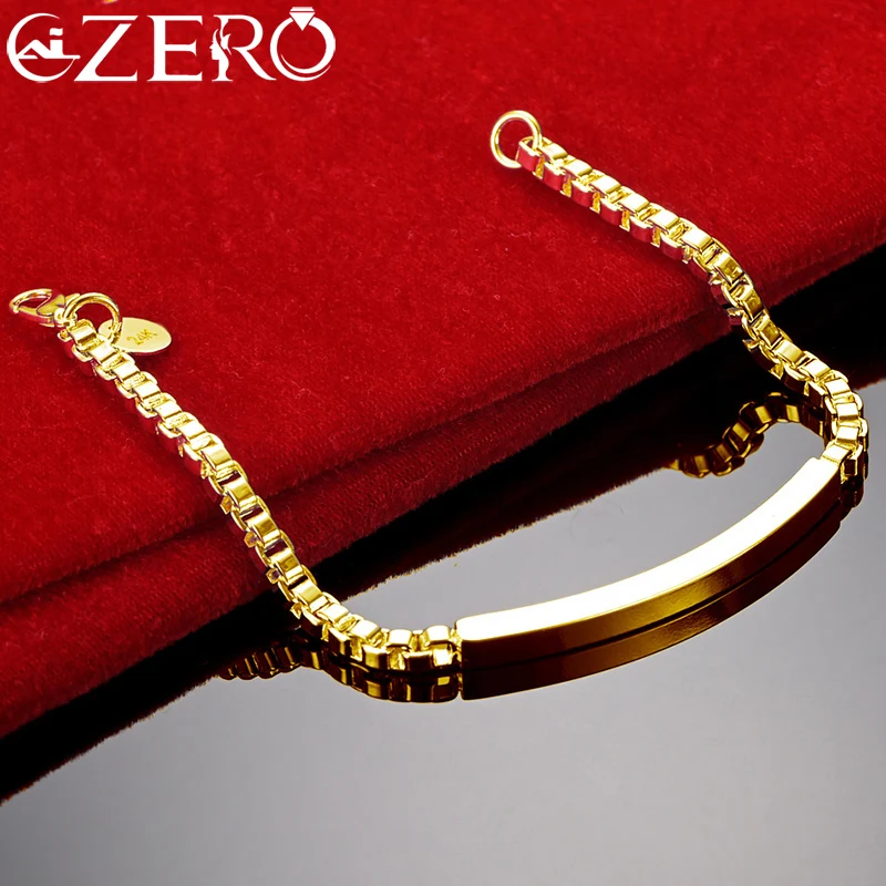 

ALIZERO 24K Gold Bracelets 925 Sterling Silver Geometry 4MM Box Chain Bracelet For Women Men Fashion Party Jewelry Charm Gift